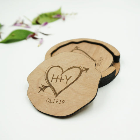 Trunk In Love Custom Personalized Name Initials and Date Coaster Set in Holder