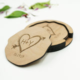 Trunk In Love Custom Personalized Name Initials and Date Coaster Set in Holder