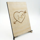 Custom Personalized Wood Heart Arrow Greeting Card Unique Wedding Gift Keepsake