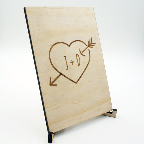Custom Personalized Wood Heart Arrow Greeting Card Unique Wedding Gift Keepsake