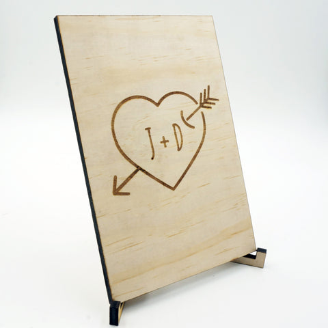 Custom Personalized Wood Heart Arrow Greeting Card Unique Wedding Gift Keepsake
