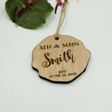 Custom Personalized Mr and Mrs Last Name and Date Wood Ornament Christmas Gift