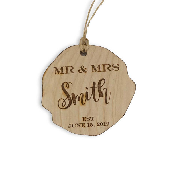 Custom Personalized Mr and Mrs Last Name and Date Wood Ornament Christmas Gift
