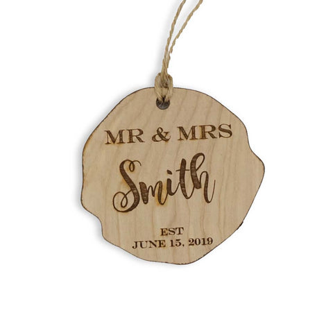 Custom Personalized Mr and Mrs Last Name and Date Wood Ornament Christmas Gift