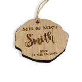 Custom Personalized Mr and Mrs Last Name and Date Wood Ornament Christmas Gift